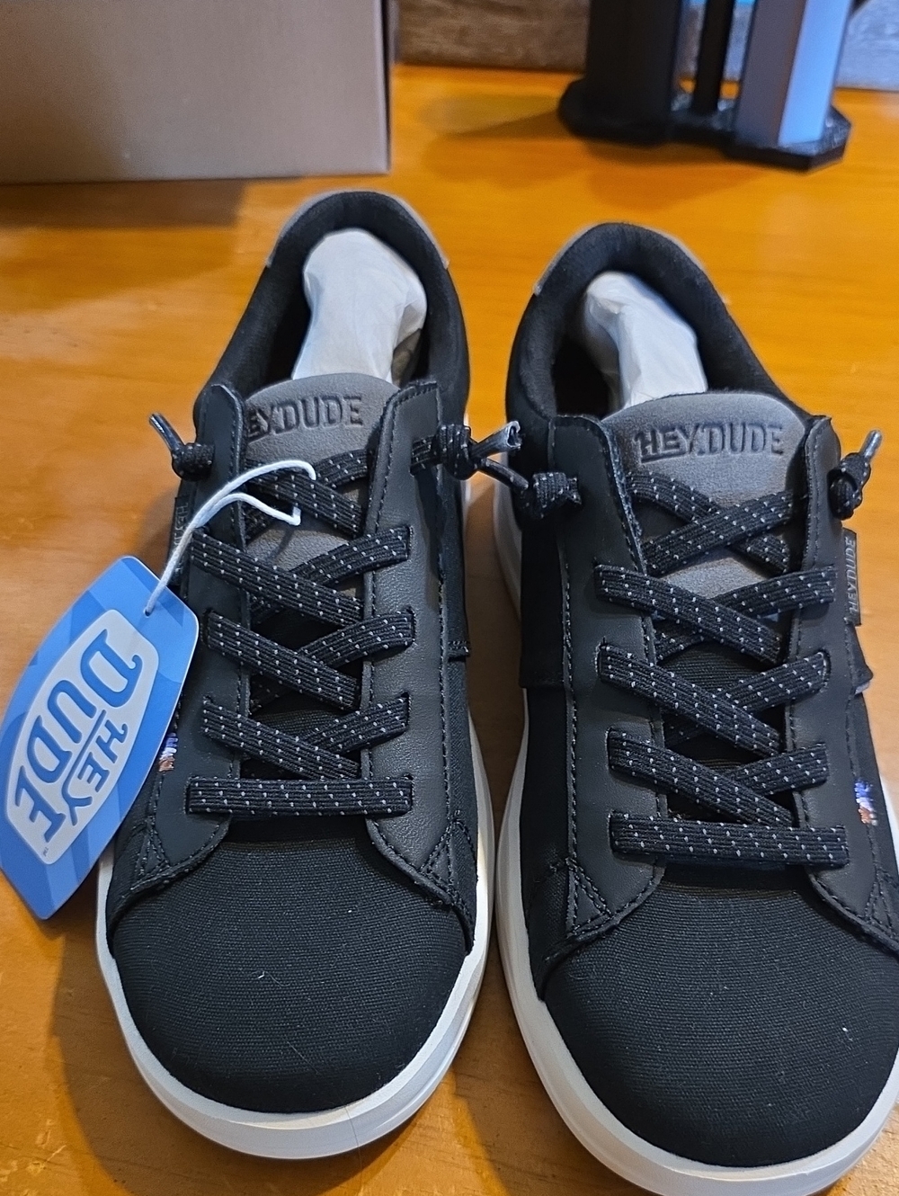 HEYDUDE-Size 8-Black Women's Karina Duo Textile Sneakers-NO BOX